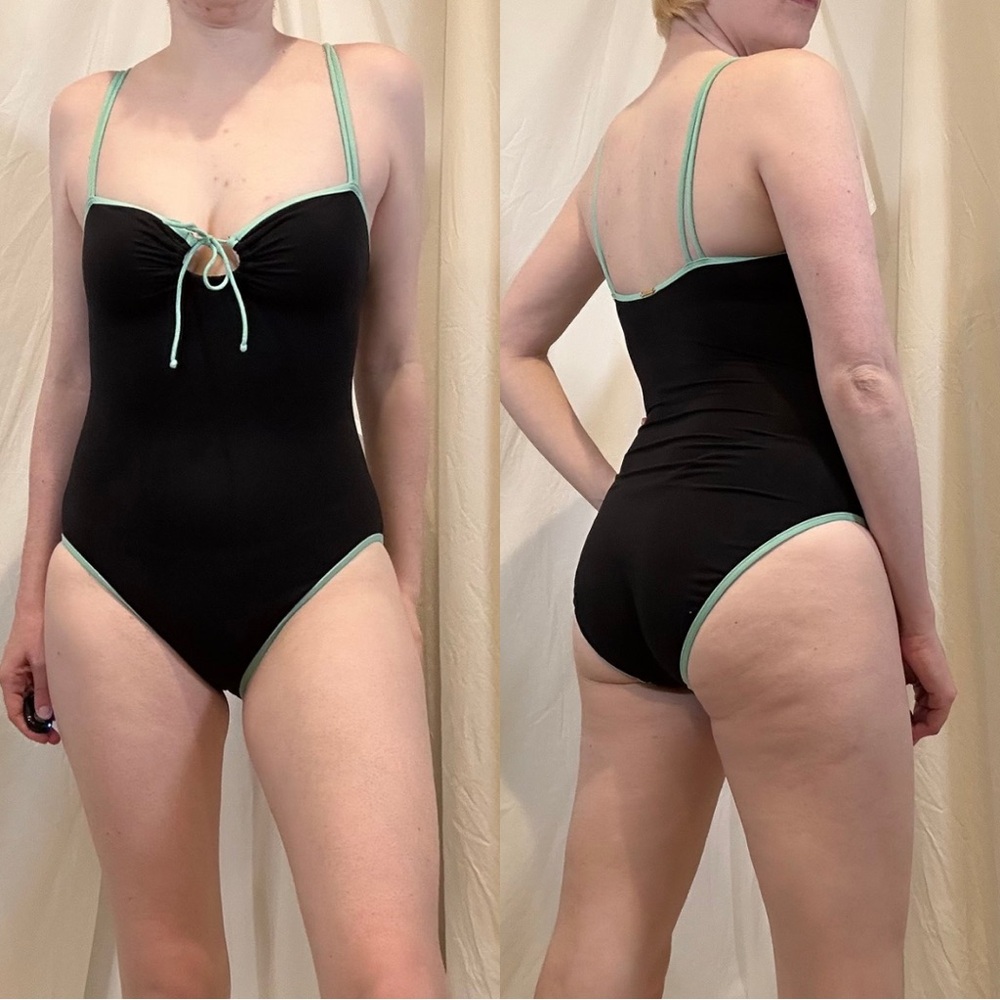Vintage 1990s Anne Cole Collection Black & Mint Keyhole One Piece Swimsuit